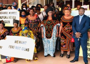 Mafor Judith Yah Sunday Epse Achidi and entourage at Bamenda main Grand stand during the event