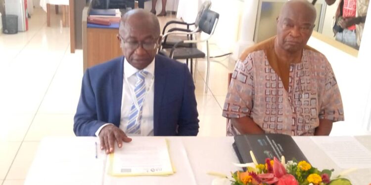 Professor Julius Oben and Jean Marie Nguele during the press briefing