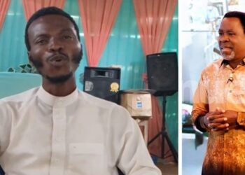 Pastor Moses Awe (L), and late Prophet T. B. Joshua (R)