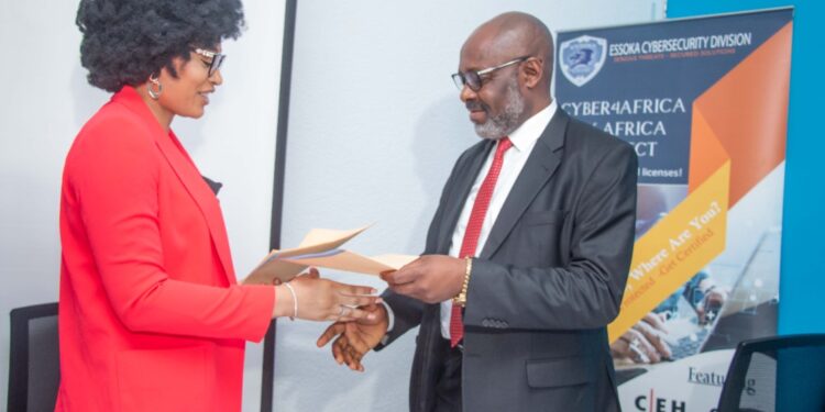 ECSD Brand Ambassador, Stephanie Tum (L), with CEO of Essoka Corporation, NSOH Joseph Musongong (R)