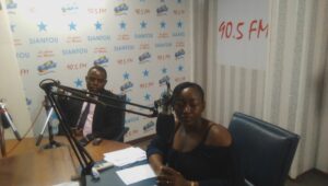 Vanissa Mafouokeng (Anchor) in studio with CAMASEJ President and PRO