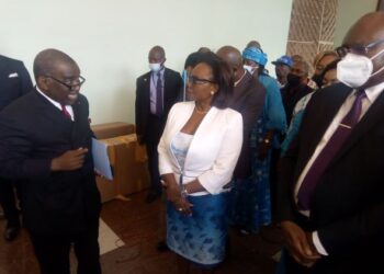 Camtel's General Manager cross-checking the digital installations at the Yaounde Conference Center