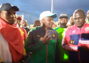 Hon. Agho Oliver, addressing the staff and players of Bafut Rangers (Credit: (hilltopvoices.com)