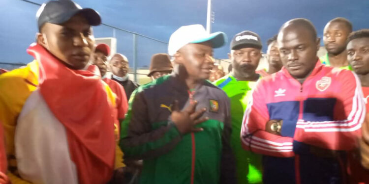 Hon. Agho Oliver, addressing the staff and players of Bafut Rangers (Credit: (hilltopvoices.com)