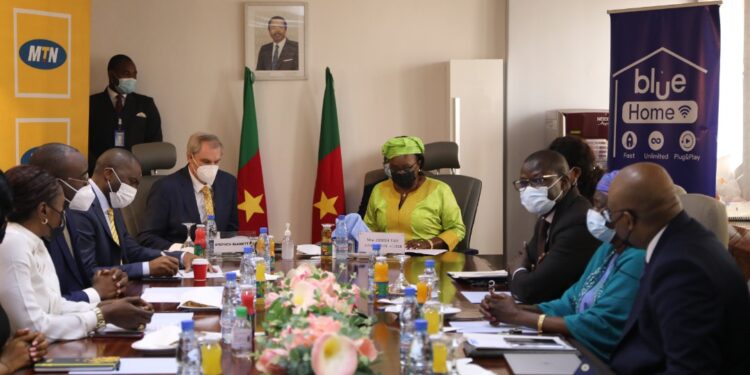 Camtel and MTN officials during the signing of the MoU