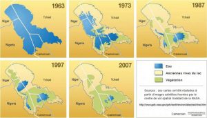 Evolution of the water extent of Lake Chad from 1967 to 2007Evolution of the water extent of Lake Chad from 1967 to 2007 (source LCBC documentation, 2010)
