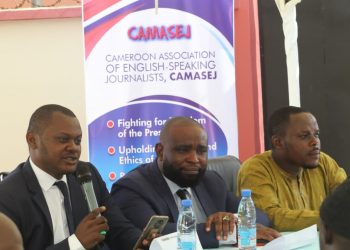 (From L-R), Ajumane Francis (CAMEAF Coordinator), Jude Viban (CAMASEJ National President), Ndi Eugene Ndi (CAMASEJ Yde Chapter President)