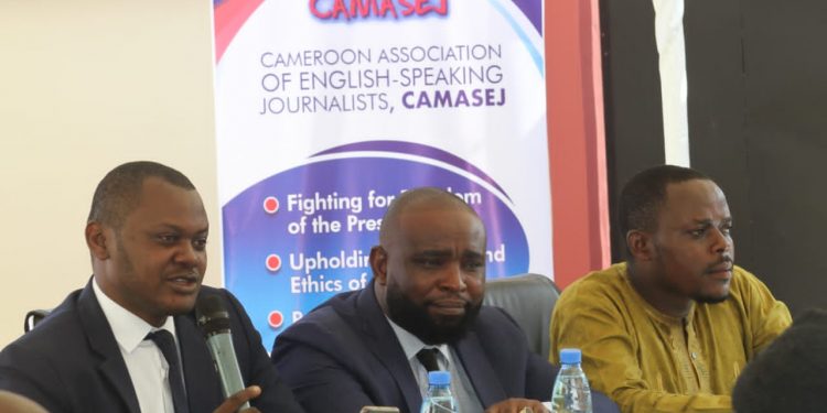 (From L-R), Ajumane Francis (CAMEAF Coordinator), Jude Viban (CAMASEJ National President), Ndi Eugene Ndi (CAMASEJ Yde Chapter President)