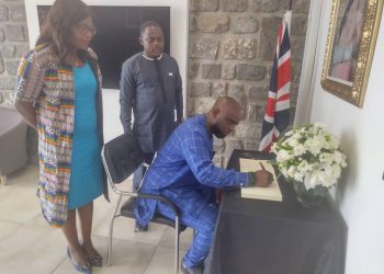 CAMASEJ National President Signing the Condolence Register in the Presence of Some Yaounde Chapter Exco Members at the British High Commission in Yaounde