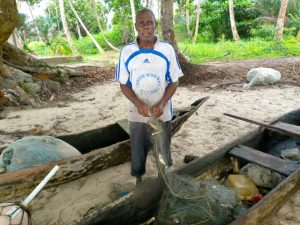 Fisherman in Ebodje decrying the drop in their activity as a result of sea pollution chasing fishes away 