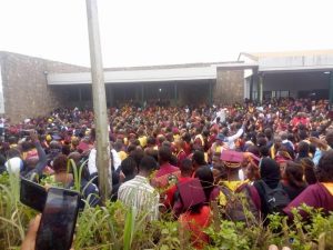 Students, teachers and family members of late Boris Kevin Njoni Tchakonte gathered at the mortuary for the corpse removal in 2020