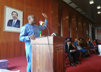 Honourable Agho Oliver delivering his academic discourse at the graduation, matriculation ceremony