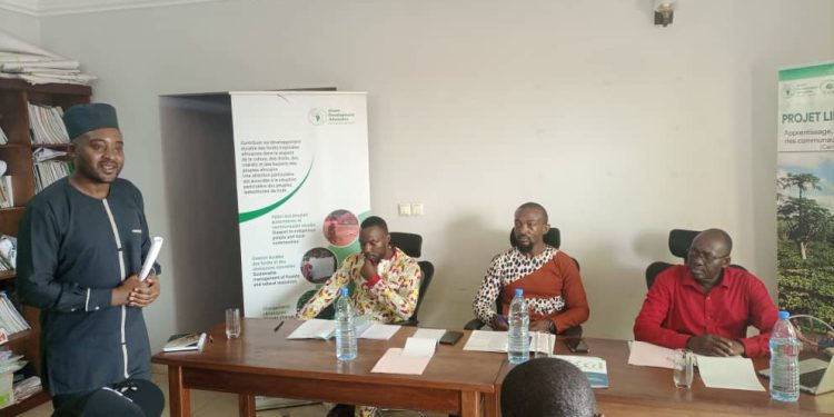 The coordinator of GDA, Aristide Chacgom (standing) announcing the start of the ceremony to present proposals from over 20 CSOs