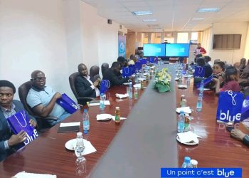 Officials of Camtel and media personnel at the press conference in Yaounde