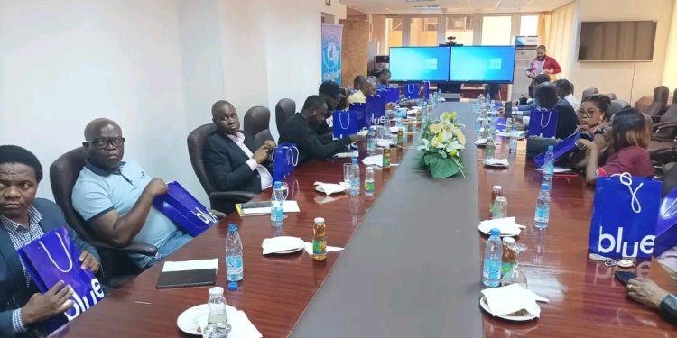 Officials of Camtel and media personnel at the press conference in Yaounde