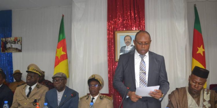 President of the steering committee of the presidential reconstruction plan delivering his message in Bamenda