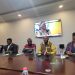 Officials at the press conference in Douala