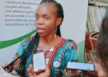 Mbole Veronique, environmentalist at Green Development Advocate (GDA), explaining the UN declaration to the press in Yaounde