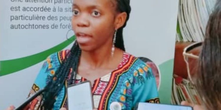 Mbole Veronique, environmentalist at Green Development Advocate (GDA), explaining the UN declaration to the press in Yaounde