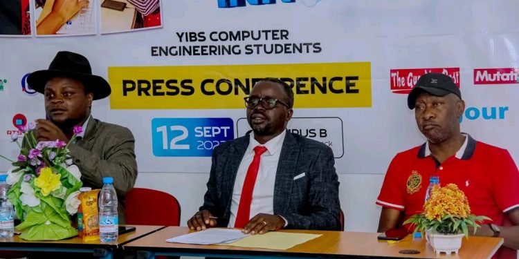 President of YIBS (M), Acho Godfred Taku, at the press conference in Yaounde