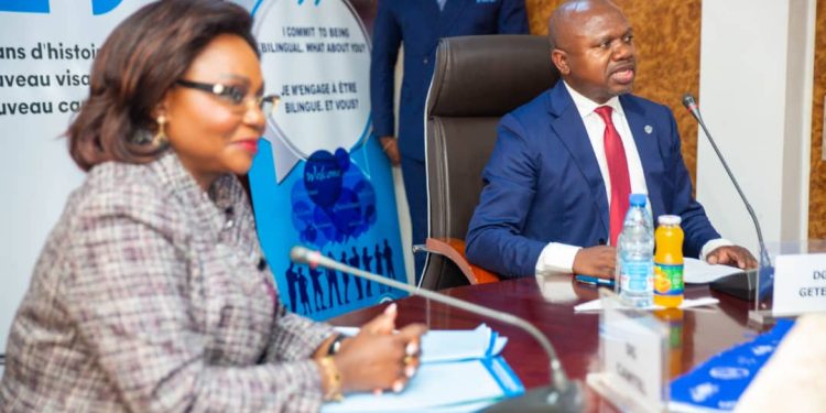 Camtel's GM, Judith Yah Sunday Epse Achidi (L), and the GETESA's Director General, Carlos Esono Mikó