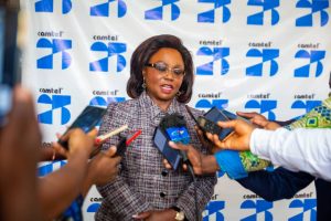 Camtel's GM, Judith Yah Sunday addressing the press after the working session of Tuesday September 19, 2023