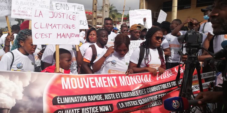 Participants at the sports walk in Yaounde