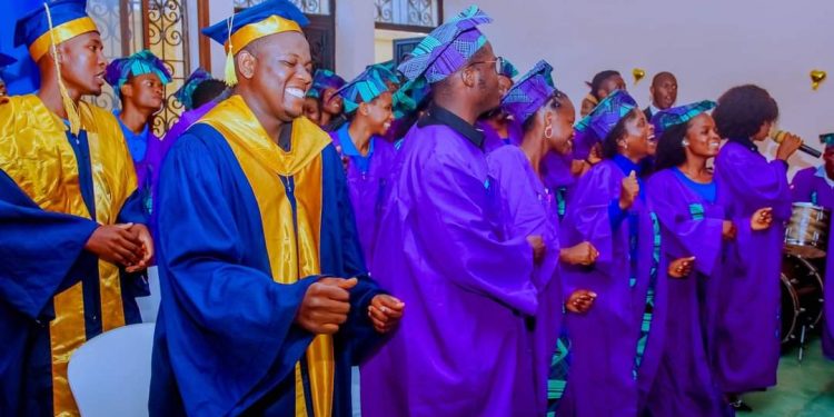 Graduating students celebrating success at graduation ceremony