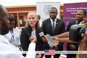 Colleen Oakes, PEPFAR Country Coordinator talking to the press 