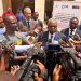 Communication minister, Rene Emmanuel Sadi, speaking to the press at the workshop in Yaounde