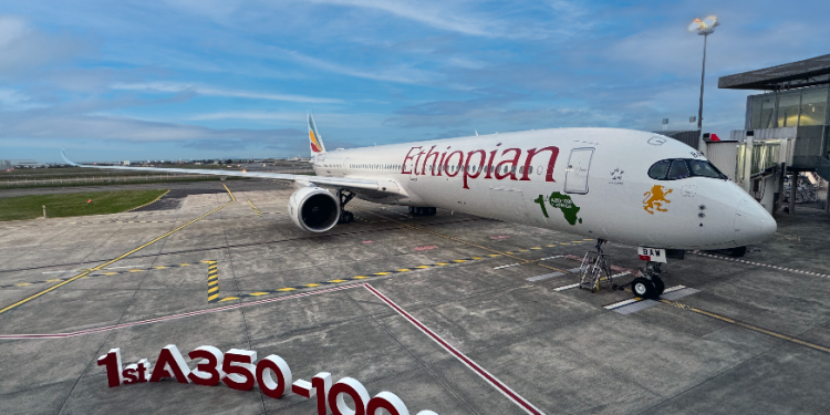 Celebrating Ethiopian Airlines delivery of the first A350-1000 in Africa equipped with Thales’s AVANT Up IFE