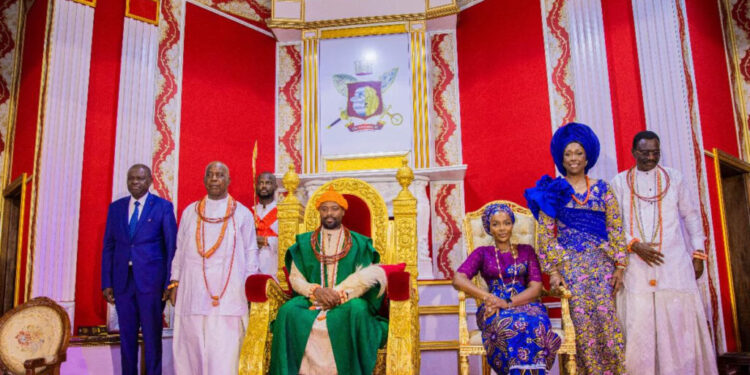 Their Majesties Ogiame Atuwatse III and Olori Atuwatse III Host Senator Fanny Moussokoura Chantal in a Landmark Visit to Warri Kingdom